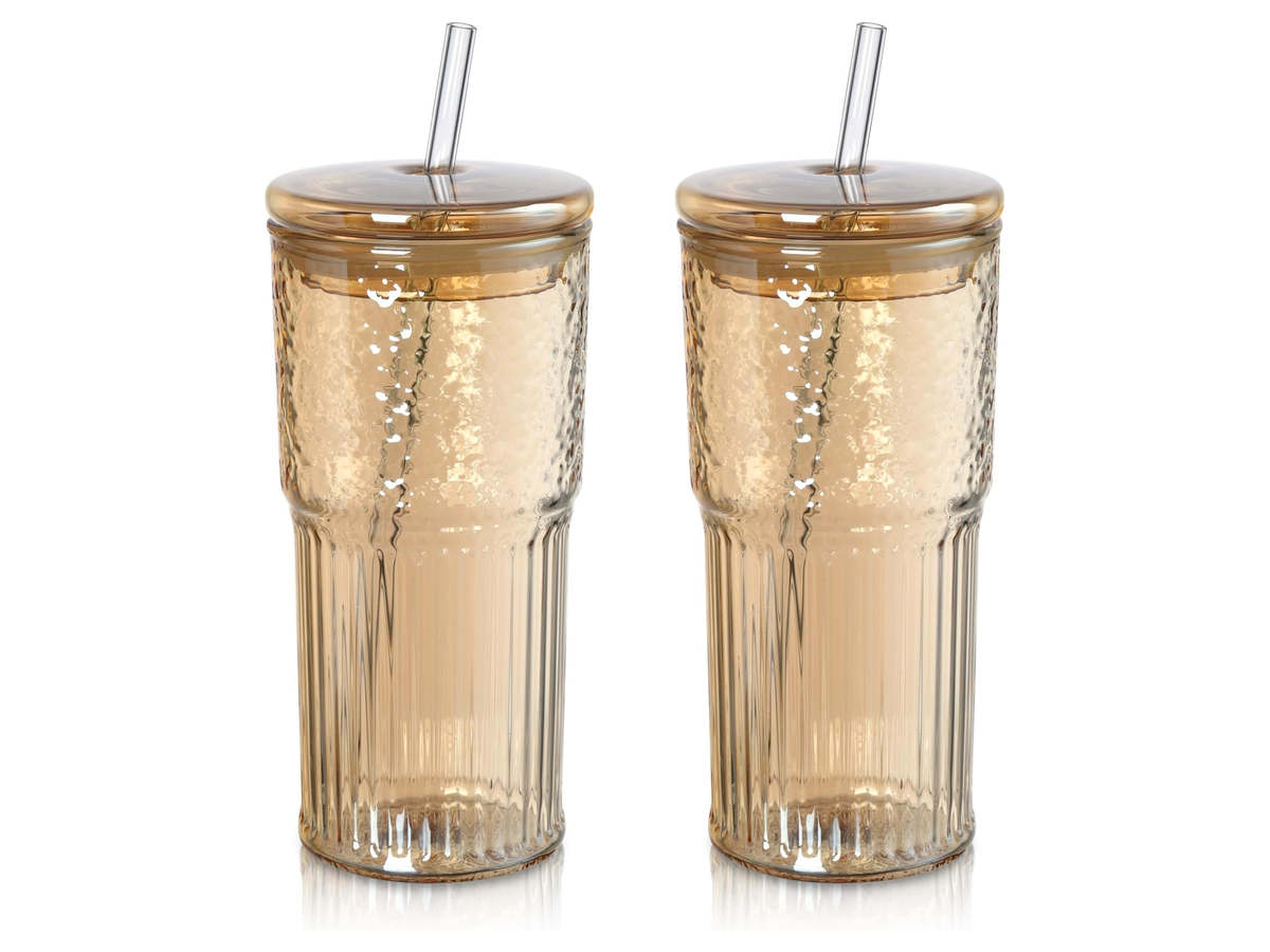 Glass Tumbler with Straw