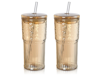Glass Tumbler with Straw