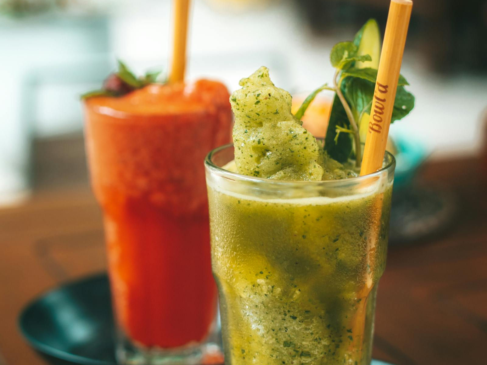 Smoothie glasses with straws for a healthy breakfast routine